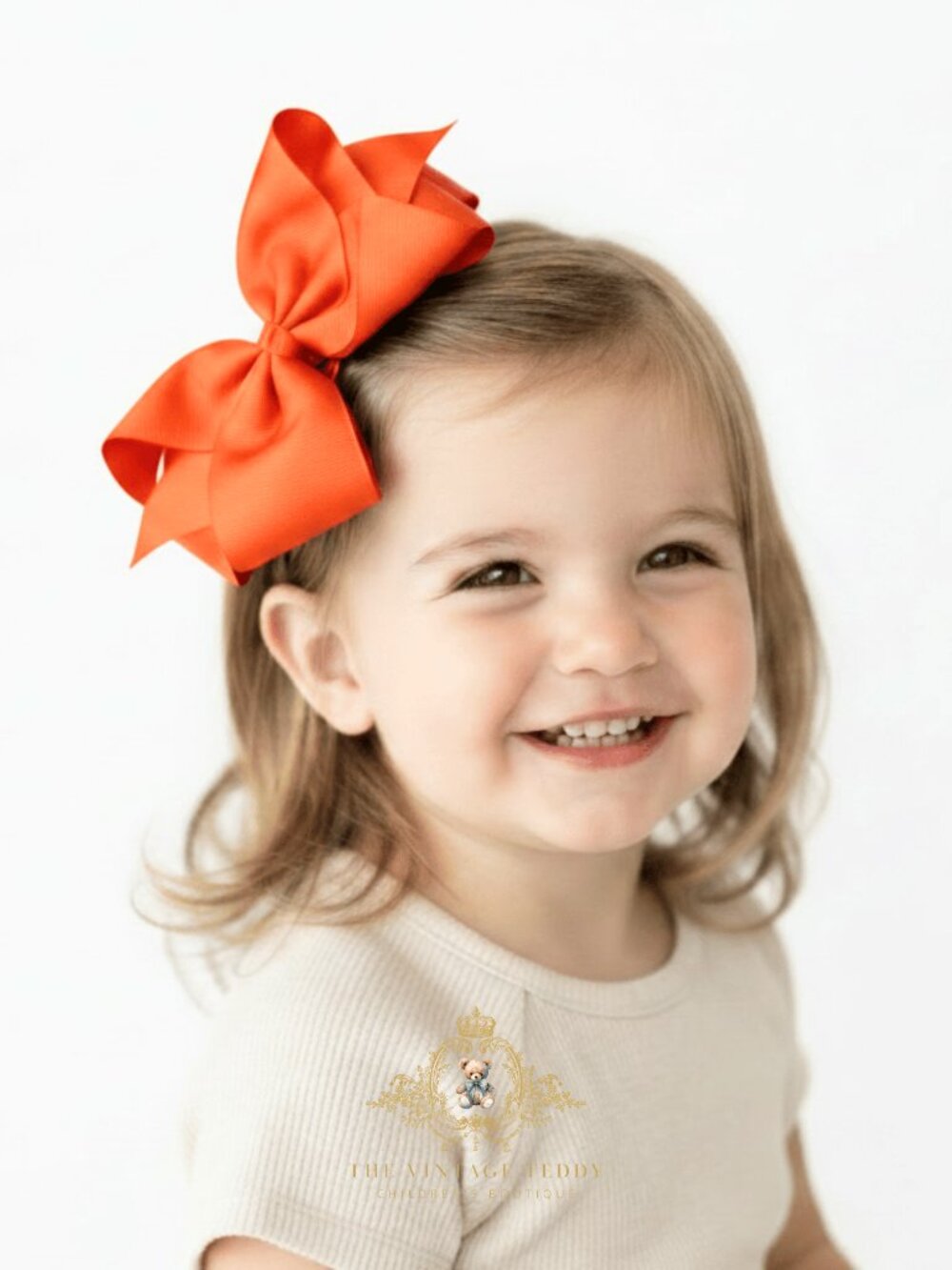 Pretty Girls Hair Bows Grosgrain Ribbon Clips Hair Accessories Orange 6 Inch
